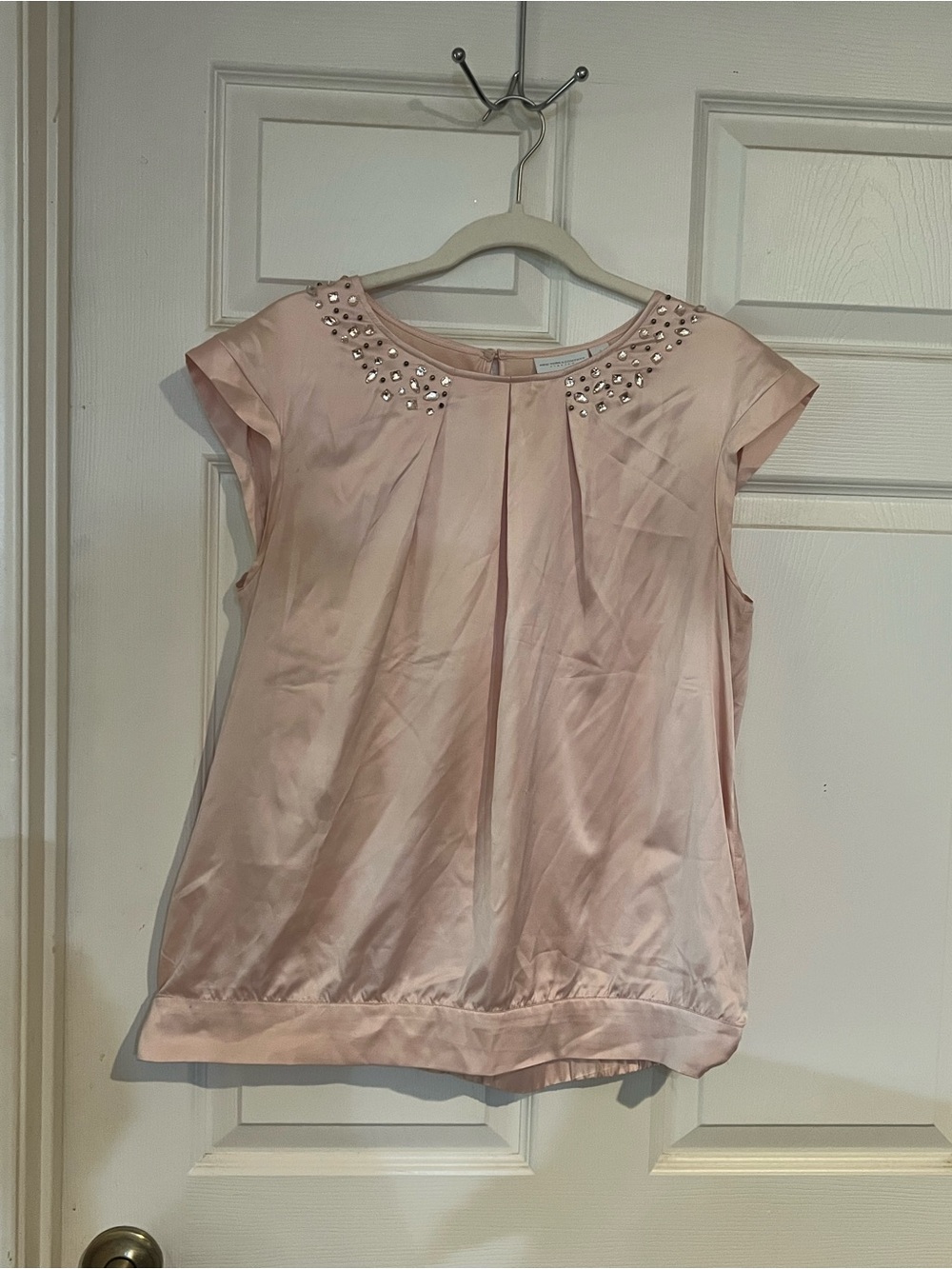New York & Company Pale Pink Embellished Cap-Sleeve Blouse